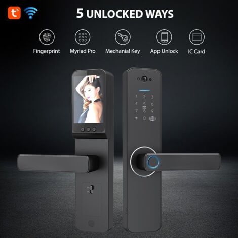 Smart Lock with 120° Wide Angle Camera and Smart Doorbell Keyless Entry Door Lock Biometric Door Lock TY App WiFi Remote Operation 35-60mm