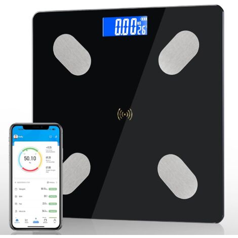 Body Fat Scale, Smart Body Fat Scale, Impedance Meter for iOS and Android, Body Fat Scale with 12 Body Data, Fat Mass and Muscle