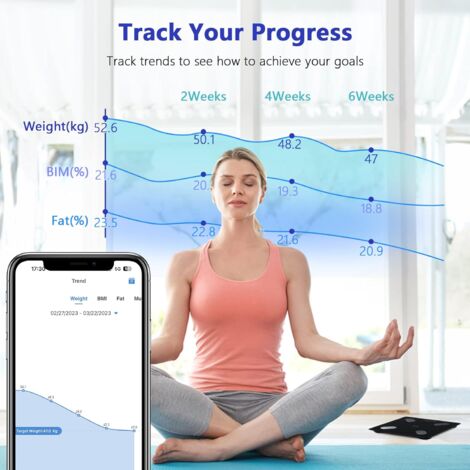 Body Fat Scale, Smart Body Fat Scale, Impedance Meter for iOS and Android, Body Fat Scale with 12 Body Data, Fat Mass and Muscle