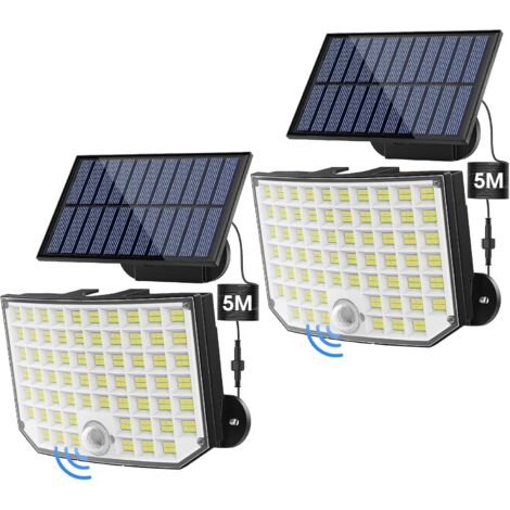 Solar Lights Outdoor, 256 LED 3 Modes, Outdoor Solar Lights Motion Sensor IP65 Waterproof 180° Solar Outdoor Lighting for Gardens, Balconies and Garages, 2 Packs