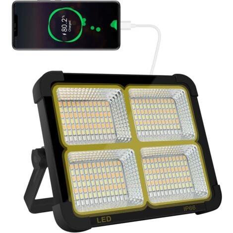 CosyEasy 100W 10000LM Rechargeable LED Floodlight, Portable Lantern Work Light with Solar Panel, 16500mAh USB Rechargeable Lamp, for Camping, Construction Site, Garage, Workshop [Energy Class A+]