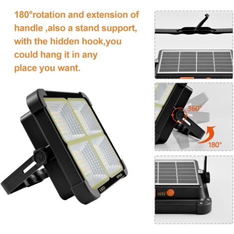 CosyEasy 100W 10000LM Rechargeable LED Floodlight, Portable Lantern Work Light with Solar Panel, 16500mAh USB Rechargeable Lamp, for Camping, Construction Site, Garage, Workshop [Energy Class A+]
