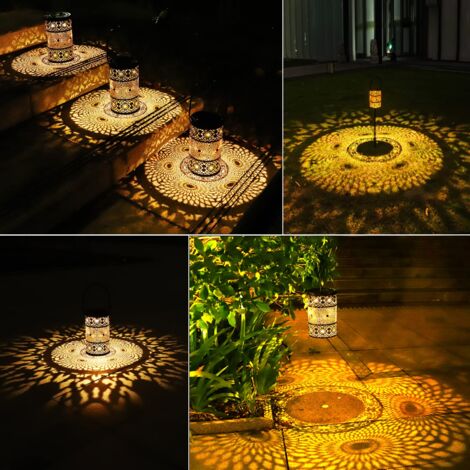 2 Outdoor Solar Lanterns, Set of 2 Metal Solar Garden Lights with Ground Stakes, Outdoor Solar Lights for Outdoor Garden Patio Balcony Camping