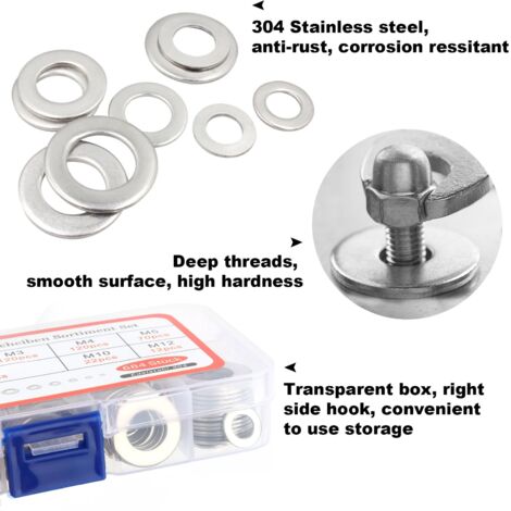 Metal Washers, 684 Pieces Door Hinge Washers Stainless Steel Flat Washers for Home Decoration and Outdoor Construction 9 Sizes M2 M2.5 M3 M4 M5 M6 M8 M10 M12