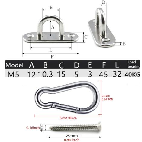 Stainless Steel Eye Plates, Heavy Duty Patio Umbrella Sail Hardware Kit for Parasol Fixing Accessories Swing Chair Hanging Hardware (M5, 1A)