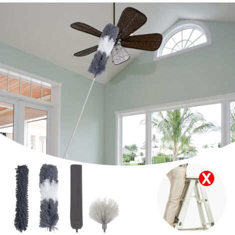 6 Pieces Telescopic Duster 250 cm, Washable Microfiber Dusters Different Cleaning Heads, Telescopic Duster for Ceiling Fan, Spider Web, Furniture, Cars