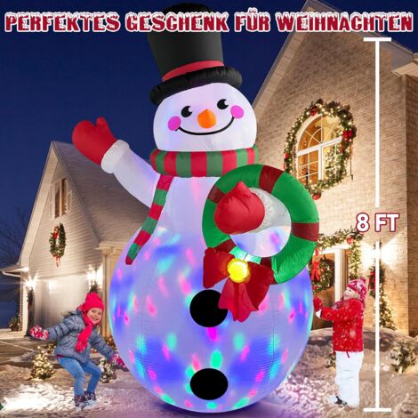 Inflatable Christmas Snowman with Colorful Rotating LED Lights, Outdoor Inflatable Christmas Decoration with Garland for Garden, Lawn, Christmas Holiday