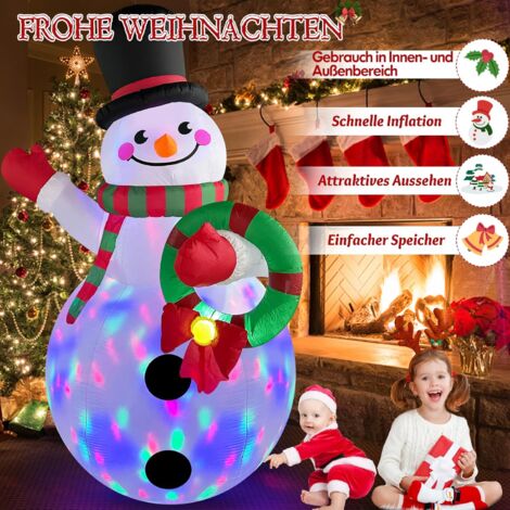 Inflatable Christmas Snowman with Colorful Rotating LED Lights, Outdoor Inflatable Christmas Decoration with Garland for Garden, Lawn, Christmas Holiday