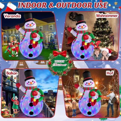 Inflatable Christmas Snowman with Colorful Rotating LED Lights, Outdoor Inflatable Christmas Decoration with Garland for Garden, Lawn, Christmas Holiday