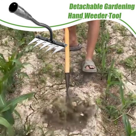Carbon Steel Garden Rake, 2025 Detachable Heavy Duty Metal Garden Rake, Iron Rake for Gardening and Weeding, Hand Rake for Dethatching