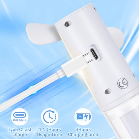 Portable Misting Fan, Rechargeable Mini Hand Held Fan, Small Fan with 4 Levels Adjustment for Travel, Home Office, Camping, Outdoors(White)