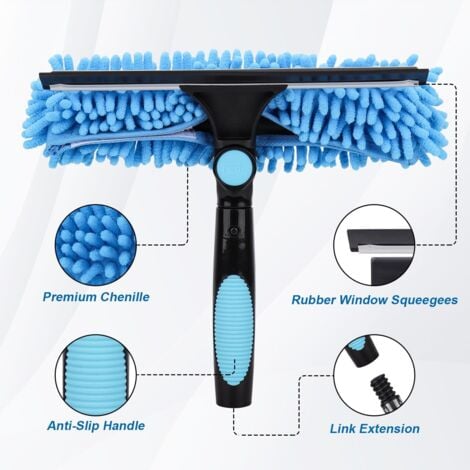 2.1m Extendable Window Cleaner, 2 in 1 Window Cleaning Equipment, Long Telescopic Cleaning Tool for Car Glass High Windows, with 2 Microfiber Cloths and Cleaning Blade
