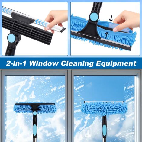2.1m Extendable Window Cleaner, 2 in 1 Window Cleaning Equipment, Long Telescopic Cleaning Tool for Car Glass High Windows, with 2 Microfiber Cloths and Cleaning Blade