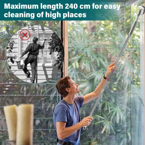 2 in 1 Professional Window Squeegee, 210cm Splicable Shower Squeegee with 2 Microfiber Towels, 180° Rotating Window Cleaner, Window Cleaning Kit Duster for High Windows
