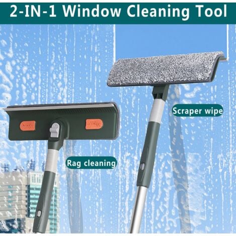 2 in 1 Professional Window Squeegee, 210cm Splicable Shower Squeegee with 2 Microfiber Towels, 180° Rotating Window Cleaner, Window Cleaning Kit Duster for High Windows