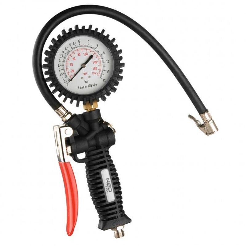 Manomètre De Pression Pour Pneus Avec Pistolet De Gonflage - Plage 0-220 PSI/16 Bar - Pour Voiture, Moto, Vélo - Avec Purge D'air