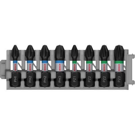 Bosch – Embout pour visseuse 2608522323 – 8 pièces – PH1, PH2, PH3, PZ2, PZ3 – Acier S2 traité – Longueur 25mm pour vissage intensif - A312912