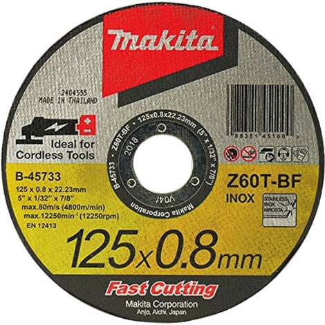 Disque à tronçonner MAKITA B-45733 Métal et Inox pour Meuleuse à Batterie (Plat)