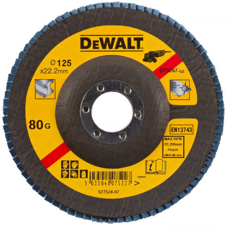 Dewalt – Disque à lamelles 125mm – Grain 80 – Oxyde de zirconium pour meulage précis – Lot de 10 pièces – Pour angles de 15 à 25 degrés - DT3267-QZ (1/5)