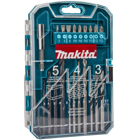 Makita – Jeu d'embouts de perçage et de vissage 22 pièces – 12 forets pour bois, métal et pierre – Embouts Pozidriv et Phillips inclus - P-44002 (1/2)