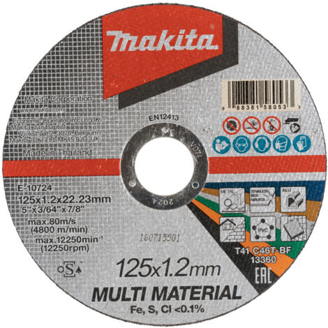 Disque à tronçonner mince 125 x 1,2 x 22,23 mm MAKITA E-10724, C46T, multi matériau (1/2)