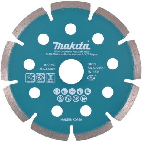 Makita – Disque diamant 125mm ultra-fin pour meuleuse – Coupez béton et granite – Épaisseur 1,6mm – Alésage 22,23mm – B53796