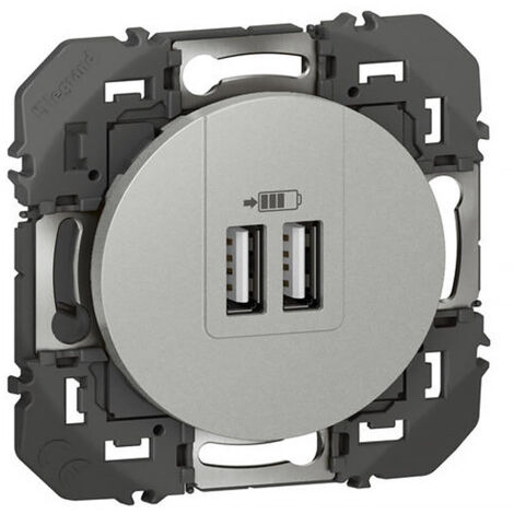 Legrand – Prise double USB Type-A 3A – Finition aluminium – Raccordement simple Phase-Neutre – 2,5 mm² pour installation rapide (1/6)