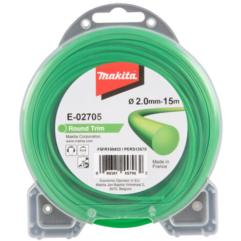 Makita – Fil de coupe rond 2 mm x 15 m pour débroussailleuse sans fil – Haute résistance pour petits travaux – E02705 (1/5)