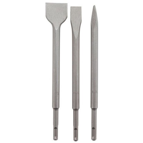 Set de 3 burins et pointes SDS-Plus pour béton armé – Burin plat 200x40mm, 250x20mm, Pic 200mm – DT60330 – DEW