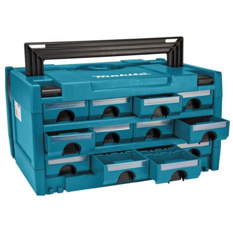 Makita – Coffret de rangement avec 12 tiroirs P84327 – Dimensions 395x295x215mm – Fabriqué en ABS – Compatible systèmes MAKPAC