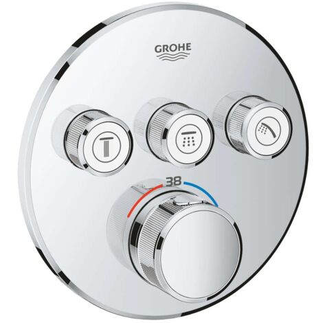 Grohe – Mitigeur thermostatique de douche 3 sorties – Finition chrome – Laiton – Largeur 15.8 cm – Hauteur 3 cm – Débit jusqu'à 36 l/min