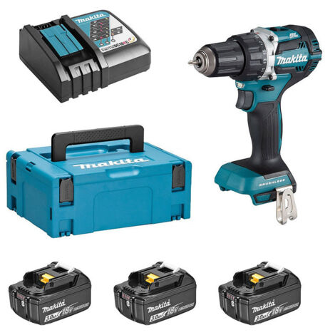 Makita – Perceuse-visseuse 18V DDF484RF3J – Moteur Brushless – Couple 54Nm – 3 batteries 3Ah – Pour bois dur et métal – Coffret inclus