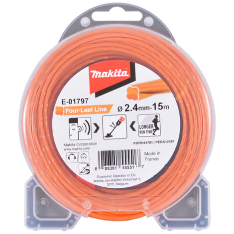 Makita – Fil pour débroussailleuse Ø2,4mm 15m – E01797 – Hélicoïdal pour réduction du bruit – Économie d'énergie jusqu'à 20%