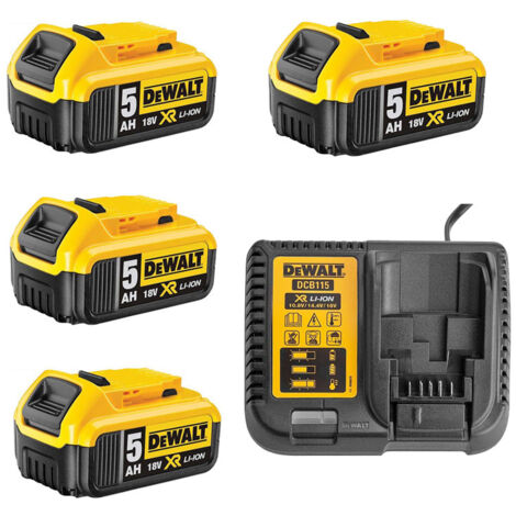 Dewalt – Pack de 4 batteries 5,0 Ah 18V DCB184 – Chargeur rapide DCB1104-QW – Protection contre surchauffe et décharge profonde