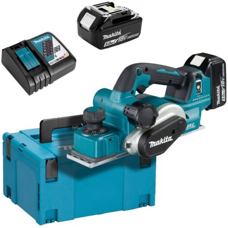 Makita – Rabot électrique 18V LXT 82 mm – Avec 2 batteries 18V 5.0Ah – Moteur Brushless – Capacité de feuillure jusqu'à 25 mm
