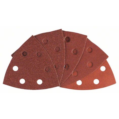 Bosch – Lot de 10 feuilles abrasives triangulaires 93mm – Assortiment grains 60/80/120/180/240 – Perforées pour aspiration poussière – 2608607540 (1/10)