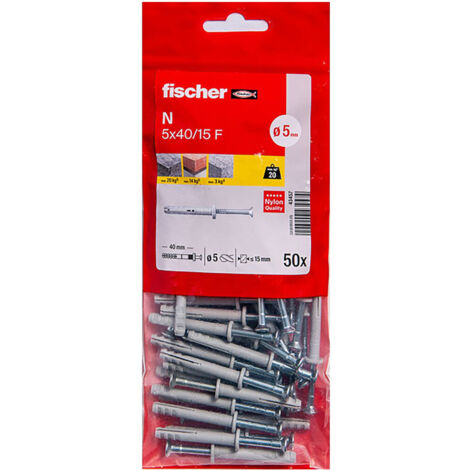 Sachet de 50 chevilles à frapper FISCHER N-F avec clou en acier électrozingué