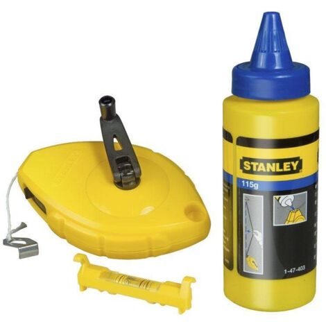 Stanley – Ensemble de lignes de traçage 30 m – Boîtier ABS résistant – Poudre bleue 113 g – Niveau à ficelle inclus pour marquage précis - ABS 0-47