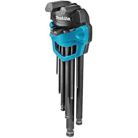 Makita – Clé à 6 pans creux 9 pièces B65894 – Acier chrome-vanadium – Rotule pour angle de travail 25° – Support de ceinture inclus