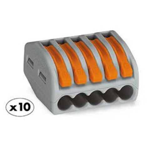 Pack de 10 bornes de connexion rapide a levier WAGO 5 entrées fil souple et rigide - S222
