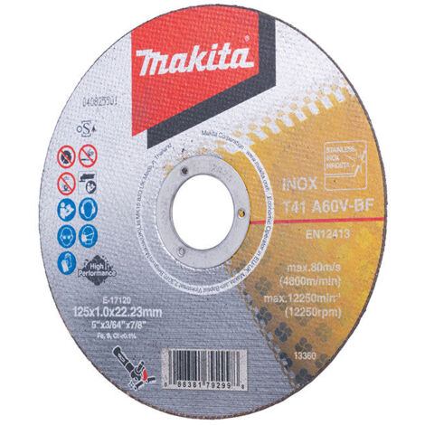 Makita – Disque à tronçonner métal et inox 125mm – E1712012 – Granulométrie A60V – Épaisseur 1,0mm – Lot de 12 pièces pour coupe précise