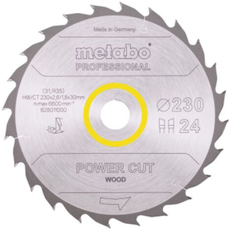 Lame de scie circulaire METABO Pro Power Cut Wood 628011000 - HW/CT - 230x30mm - 24WZ - 20° (1/4)