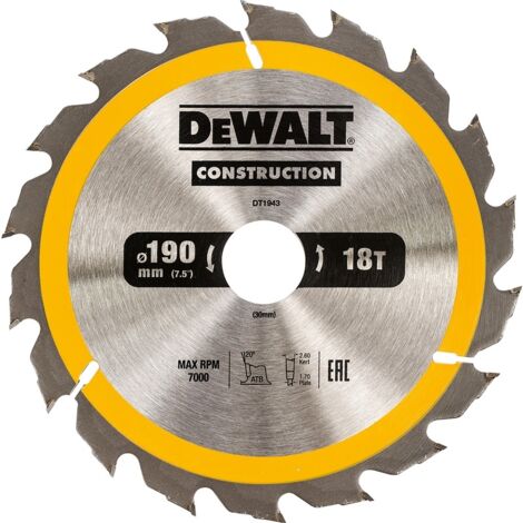 Lame de scie circulaire portative DEWALT Carbure Construction