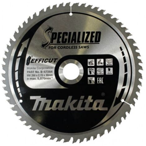 Makita – Lame de scie circulaire 260mm B67284 – Alésage 30mm – 60 dents pour bois dur – Coupe nette sans éclat