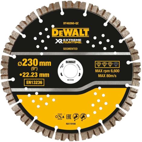 Dewalt – Disque à béton 230 mm – Alésage 22,23 mm – Coupe rapide pour béton armé – Compatible scies à tronçonner et meuleuses - DT40260