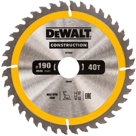 Dewalt – Lame de scie circulaire 190mm – Alésage 30mm – Carbure pour bois dur et matériaux composites – 24 dents pour coupes nettes (1/5)