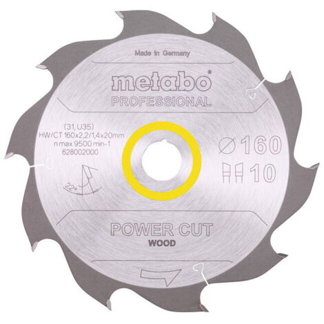 Lame de scie circulaire METABO PRO 628002000 - "Power Cut Wood" - HW/CT - 160x2,2x20mm - 10 dents (1/4)