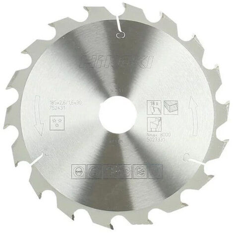 Lame de scie circulaire pour bois HIKOKI 752431 185x30x1,6mm 18 dents (1/3)