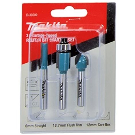 Makita – Fraises pour défonceuse 3 pièces tige 6 mm – Pour bois dur et teck – Coupe nette sans éclat – D30209