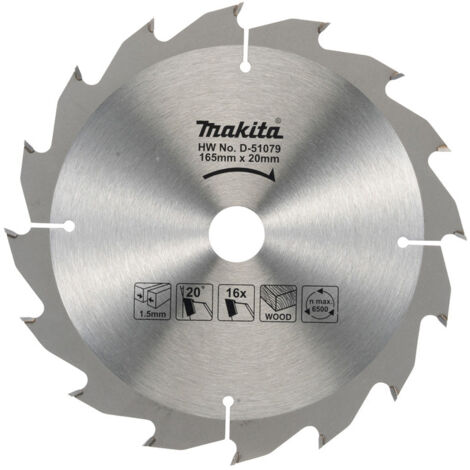 Makita – Lame de scie circulaire 165mm – Alésage 20mm – 16 dents ATB pour bois dur – Coupe nette et précise – Optimisée pour travaux de finition